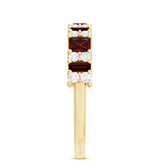 Natural Red Garnet Half Eternity Ring with Diamond