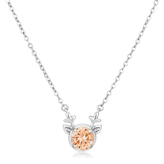 3.88Ct Rhodium Reversible Peach CZ Reindeer Pendant